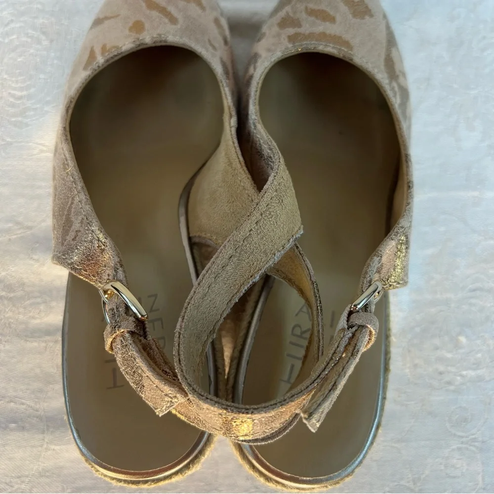 Naturalizer Pearl Shoes Leather Espadrilles Adjustable Sling Back 3” Wedge 8 M